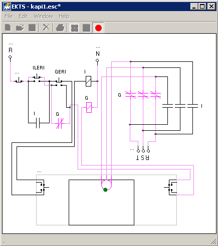 EKTS software shows electrically active connections and affected elements in red to track current flaw. This functionality can't be seen on real environment in such simple way.