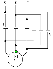 Three phase induction motor with reversing direction circuit.