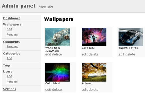Admin panel to add,edit,delete wallpapers.