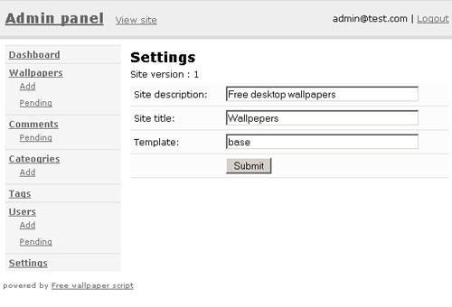 Site settings to choose define other template and update site title with description.