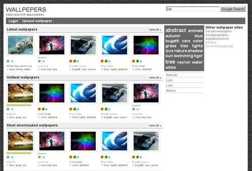 Wallpaper site front page. Each wallpaper can be rated up or down by site visitors.
