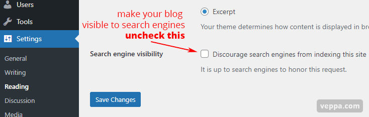 SEO setting to make blog visible to search engines