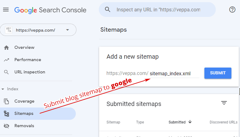 Submit XML sitemap to Google