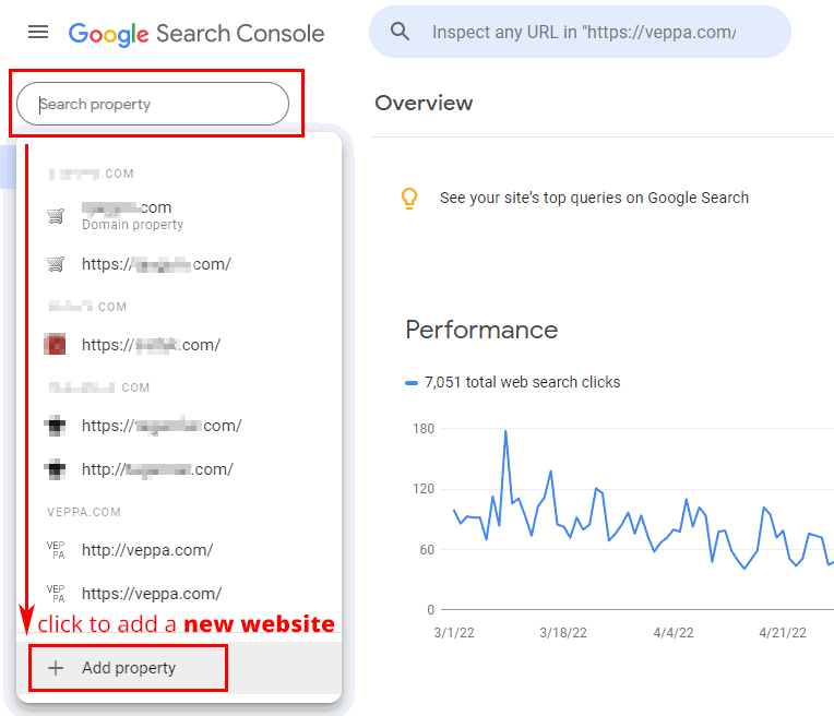 Add a new website to Google Search Console