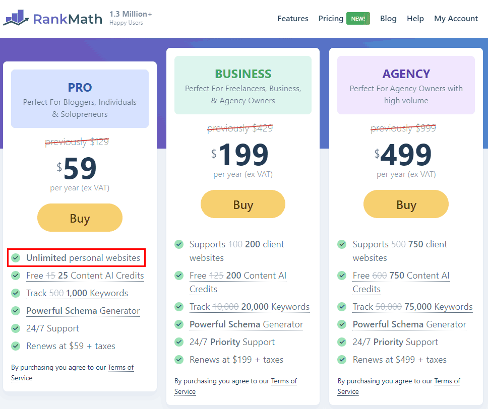 Rank Math SEO pro pricing and plans.