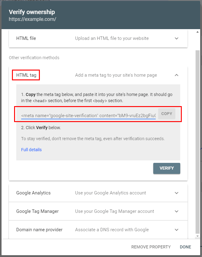 Verify website ownership in Google Search Console