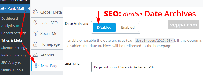 Disable date archives completely and redirect to home page for SEO.