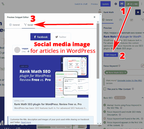 Guide to use Rank Math SEO plugin for defining which image will be used by social media for each shared article.