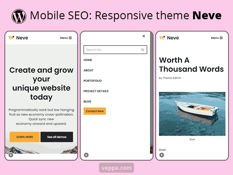 Responsive theme Neve for mobile SEO