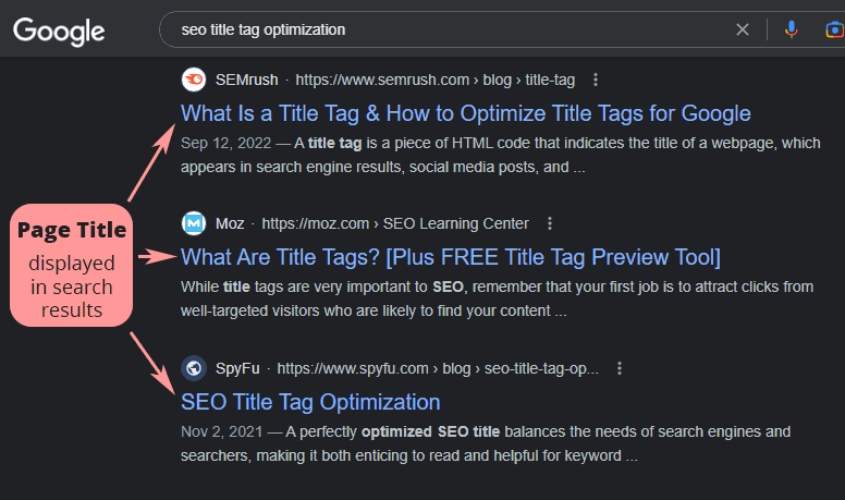 SEO friendly page titles optimized to rank in Google search engine results page.