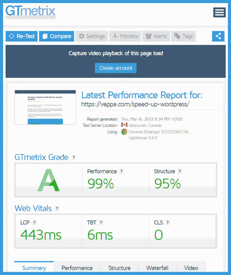 GTmetrix test website speed for desktop devices.