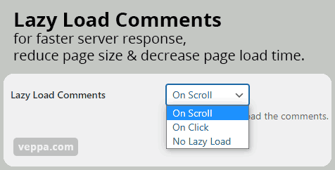 Lazy load WordPress comments to reduce page size and speed up page generation.