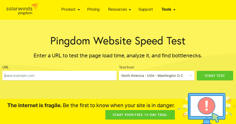 WordPress website speed test tool Pingdom. 