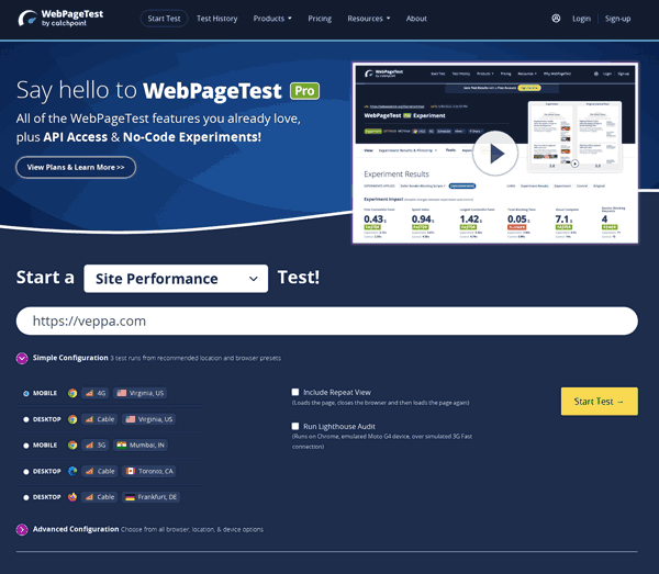 WebPageTest tool to check website speed from different geographic locations. 