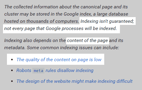 Google will not index low quality content. It will appear as crawled but not indexed in search console report.