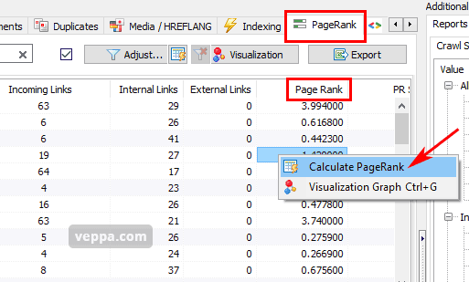 Internal Page Rank calculated using internal link data in Site Analyzer