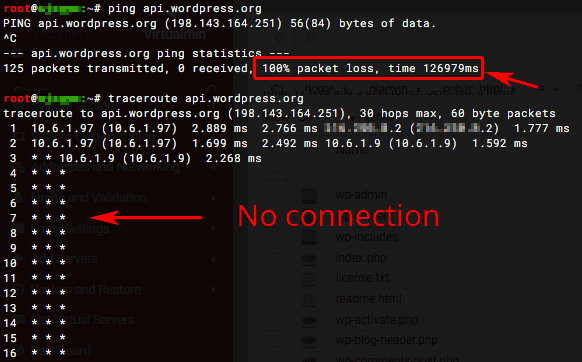 ping and traceroute to check connection refused error via ssh.