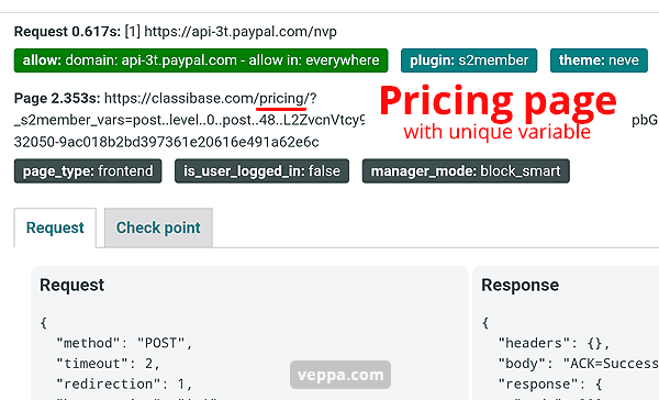 View slow API call (PayPal), related plugin (s2MEmber), related page (Pricing). 