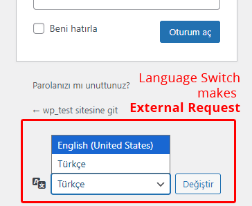 Language switch on WordPress login page makes WP_HTTP request to translation API every 3 hours.