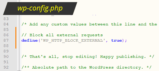 Block external requests using WordPress config file.