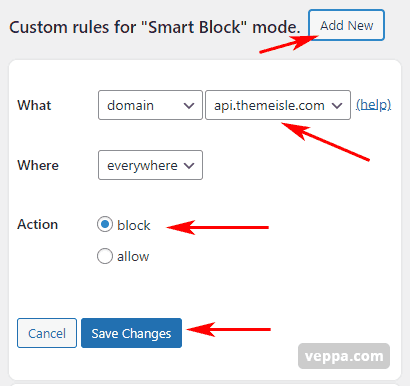 Add custom rule to block WP_HTTP request by domain.