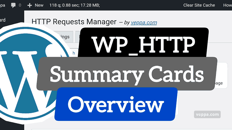 WP_HTTP usage summary cards overview in HTTP Requests Manager plugin.