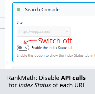 Switch off the "Index Status" report in order to disable related API calls in Rank Math. This will dramatically reduce Rank Math API calls in WordPress website.